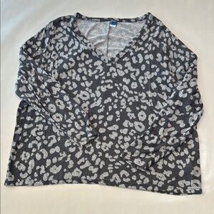 Gray Leopard Print V-Neck Women's Top